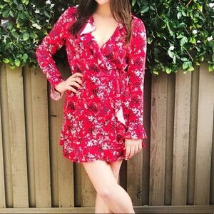 UO Long Sleeve Ruffle Wrap Dress
